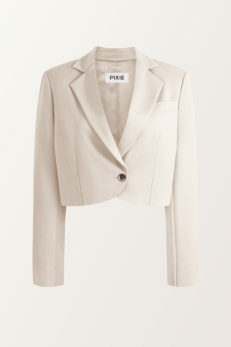 PIXIE WON'T PLAY JULY CROP JACKET WHITE ECRU WARM STYLISH WOOL SILK FABRIC CLASSIC DESIGN VERSATILE PROFESSIONAL ATTIRE SPRING SUMMER FALL WINTER FASHION SOPHISTICATED BUSINESS CASUAL FASHION - FORWARDS TIMELESS WARDROBE STAPLE SUSTAINABLE LUXURY CAPSULE COLLECTION ESSENTIALS ELEGANT CLEAN LINES ACCENTUATED SHOULDERS SLIGHTLY OVERSIZED CROPPED LENGTH BLAZER