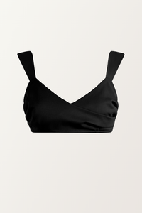 PIXIE WON'T PLAY MOONCITY BRALETTE BLACK STYLISH WOOL SILK FABRIC CLASSIC DESIGN VERSATILE PROFESSIONAL ATTIRE SPRING SUMMER FALL WINTER FASHION SOPHISTICATED BUSINESS CASUAL FASHION - FORWARDS TIMELESS WARDROBE STAPLE SUSTAINABLE LUXURY CAPSULE COLLECTION ESSENTIALS ELEGANT STRAIGHT CUT CLEAN LINES BODY HUGGING OPEN BACK ELASTIC BAND ON BACK