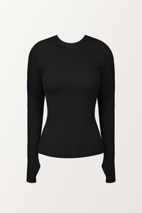 PIXIE WON'T PLAY TRINITY LONG - SLEEVE TOP RIBBED BLACK ORGANIC COTTON SUSTAINABLE FASHION WEAR WITHOUT BRA LUXURY STYLISH COMFORTABLE BREATHABLE FABRIC VERSATILE RELAXED FIT SOFT TRENDY SUMMER AUTUMN WINTER SPRING WEAR CASUAL OUTFIT WORKOUT LAYERING VARIOUS COLORS FASHIONABLE MUST-HAVE EVERYDAY ESSENTIALS