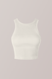 PIXIE WON'T PLAY CROFT CROP TOP RIBBED ECRU WHITE ORGANIC COTTON SUSTAINABLE FASHION WEAR WITHOUT BRA LUXURY SLEEVELESS STYLISH COMFORTABLE BREATHABLE FABRIC VERSATILE RELAXED FIT SOFT TRENDY SUMMER AUTUMN WINTER SPRING WEAR CASUAL OUTFIT WORKOUT LAYERING VARIOUS COLORS FASHIONABLE MUST-HAVE 
